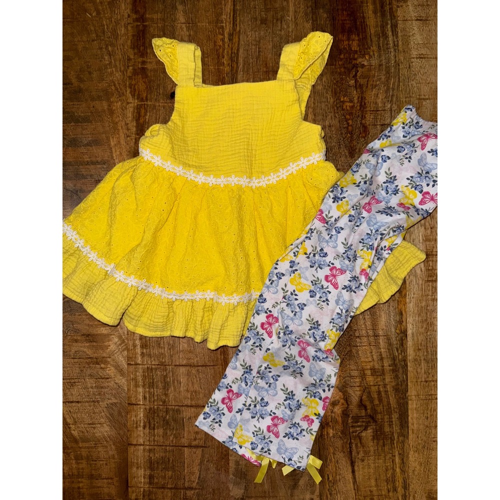 Rare Editions Girls Yellow Gauze Eyelet Tunic and Butterfly Leggings Set 4T